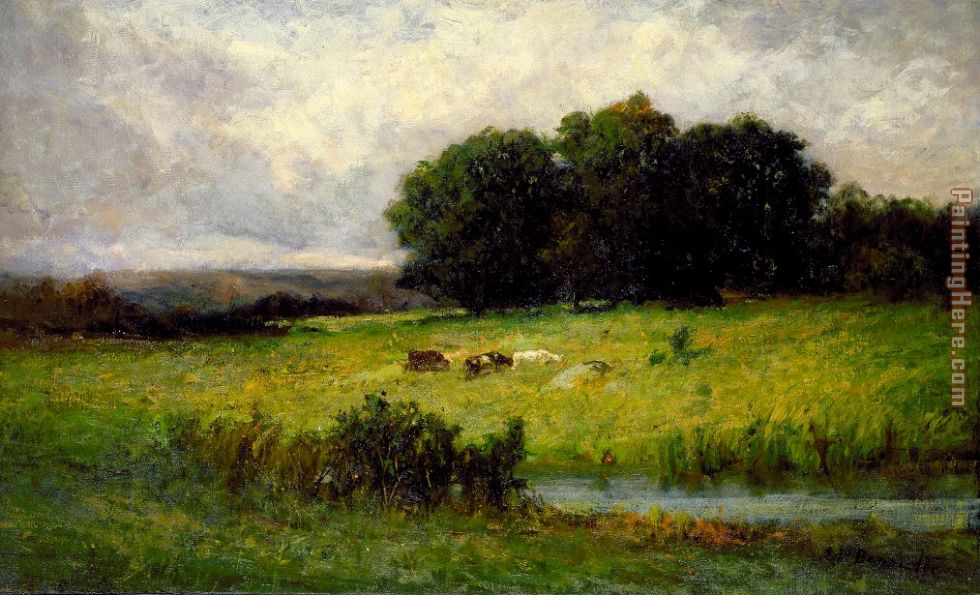 Bright Scene of Cattle near Stream painting - Edward Mitchell Bannister Bright Scene of Cattle near Stream art painting